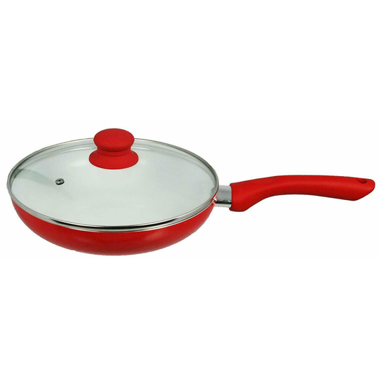 Red Frying Pan with Lid Induction 24cm