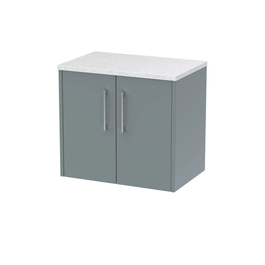 Juno 60.5Cm Wall Mounted Single Bathroom Vanity Base Only in White Sparkle/Coastal Grey with Worktop