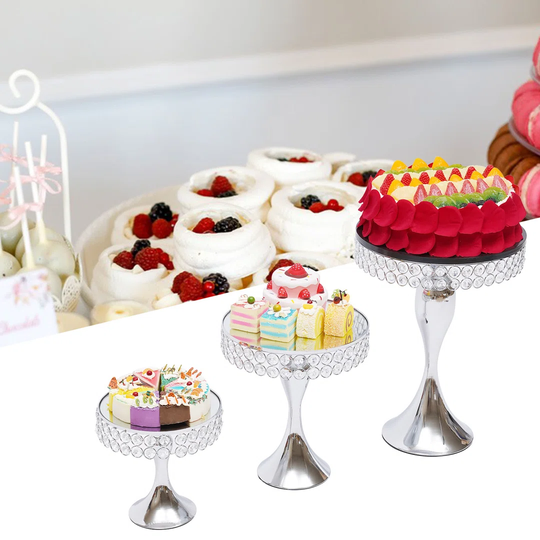 3Pcs Silver Crystal Cake Stand Party Decorations With Mermaid-Shaped Base For Cake Cupcakes Candies Cookies