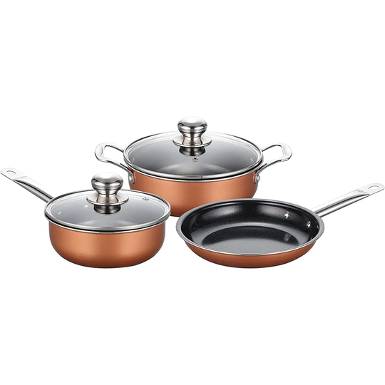 Non-Stick Cooking Pans And Pots Set - 5 Pcs Oven Safe Copper Cookware - Induction Hob Saucepan Pots With Lids - Kitchenware Frying Pan