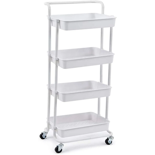 Rebrilliant Storage Trolley Cart - 4-tier Rolling Cart With Mesh Basket - Utility Organizer Rack With Casters For Office Library Kitchen Bathroom Whit