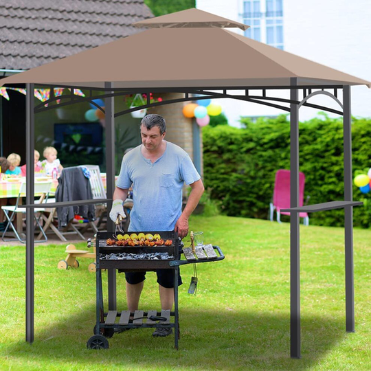 BBQ Gazebo Double Tiered UV Resistant Grill Shelter with LED Light