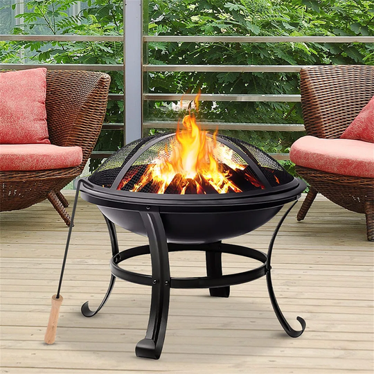 Outdoor Fire Pit With Grill For Garden Wood Burning Small Bonfire Pit Steel Firepit Bowl Camping Picnic Heater,With BBQ Grate,Spark Screen,Log Grate,P