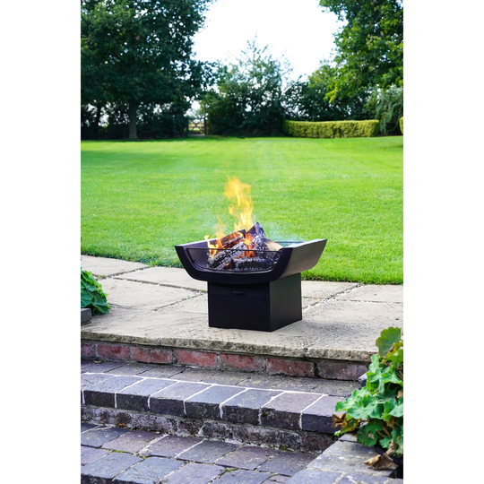 Outdoor Metal Sussex Firepit With Grill In Black H41cm W64cm