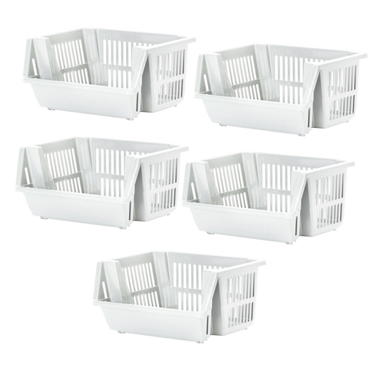 (White, 5) Kitchen Storage Stackable Fruit Basket Vegetable Rack Interlocking Storage Shelf