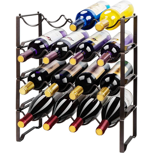 Wine Rack Stackable Bottles Rack For Wine Bottles Hold 16 Bottle Free Standing Storage Shelves For Kitchen, Pantry, Cellar, Bar, Bar Bronze 4 Tier