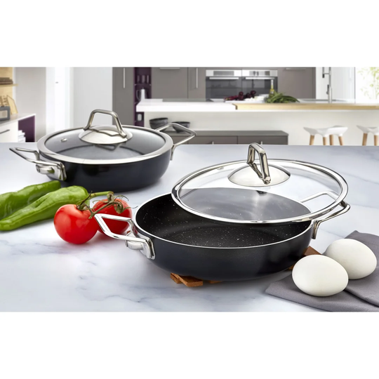 Elio Series Non-stick Granite Saute Pans With Glass Lids & Two Side Handles, 6-piece Set
