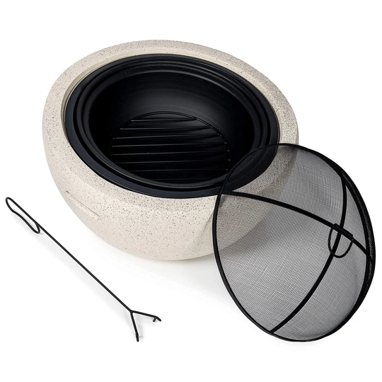 43Cm H x 60Cm W Stone Wood Burning Outdoor Fire Pit with Lid