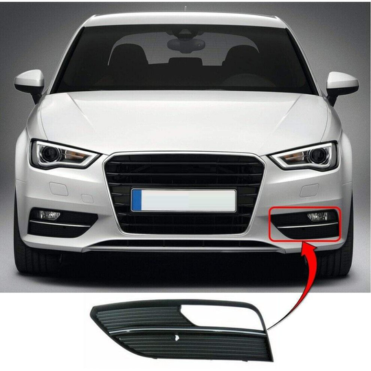 Audi A3 2012-2016 Front Bumper Fog Grille Passenger Side With Chrome Trim With Hole