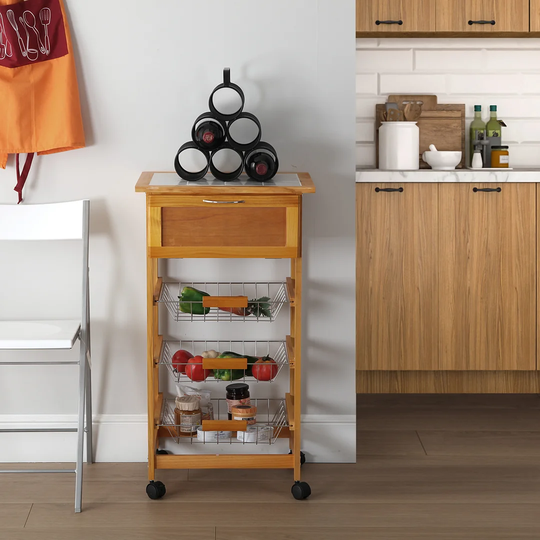 Oneman 47Cm Kitchen Trolley with Tile Top and Locking Wheels