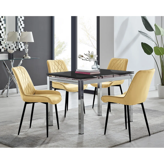 Cosmo Dining Table And 4 Cream Pesaro Black Leg Chairs