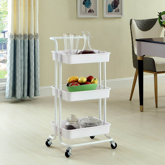 (White) 3 Tier Kitchen Trolley Storage Roll Wheel Trolley