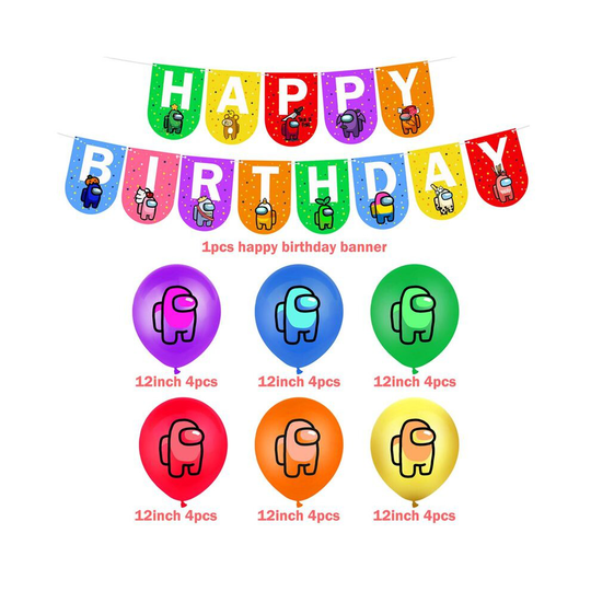 (24pcs Balloons+1pcs Flag) AMONG US Birthday Party Decor Supplies Banner