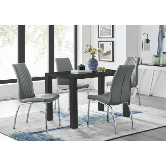 Pivero 4 Black Dining Table And 4 Grey Isco Chairs