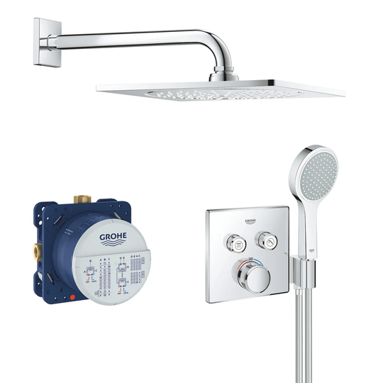 Grohtherm SmartControl Perfect Shower Set with Rainshower F-Series 10Â" head shower (1 spray), hand shower (2 sprays) and thermostat, chrome, 34742000