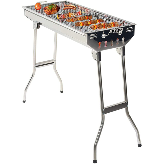 GRANDMA SHARK BBQ Grill, Stainless Steel Barbecue Grill with Stand, Foldable and portable outdoor charcoal bbq, suitable for 5-10 People