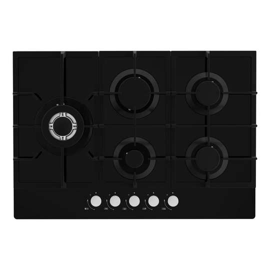 75cm 5 Zone Gas Hob Glass Black