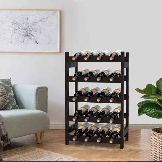 Wine Rack Floor Freestanding, Purbambo 20 Bottles Wine Rack Bamboo Storage Shelf For Kitchen, Wine Cellar, Bar - Dark Brown