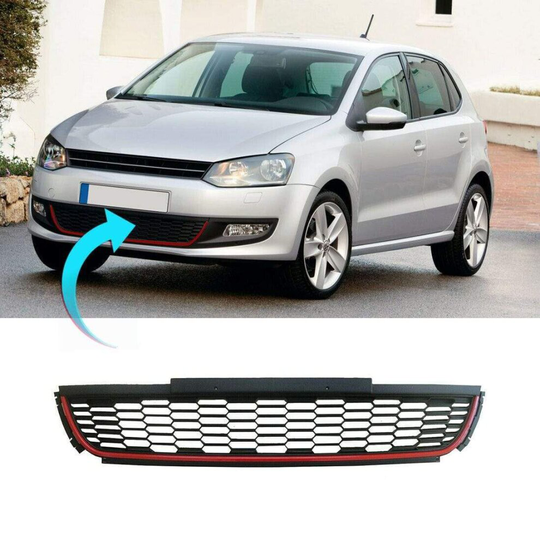 VW Polo 2009-2014 Front Bumper Lower Centre Grille Honeycomb With Red Trim