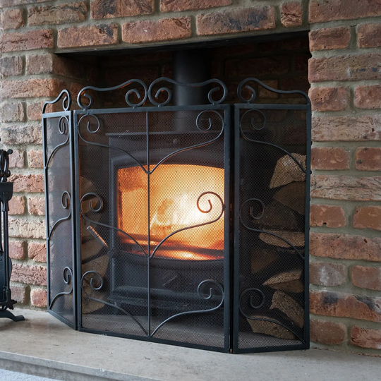 Genera Large Black Ornate Fireplace Screen