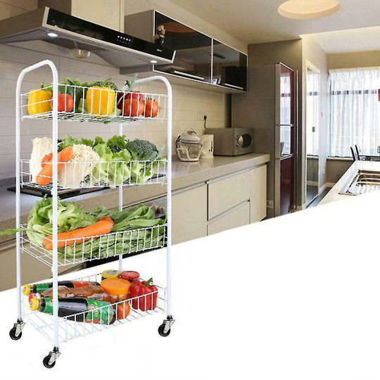 (4 tier trolley) 2/3/4 Tier Fruit Trolley Basket Rack Kitchen Storage Vegetable cart With Wheels