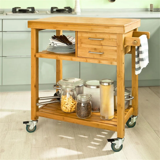 Valero 73 Cm Solid Wood Kitchen Trolley with Locking Wheels