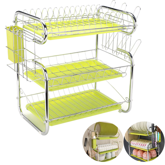 3Tier White Kitchen Plate Rack Tidy Cupboard