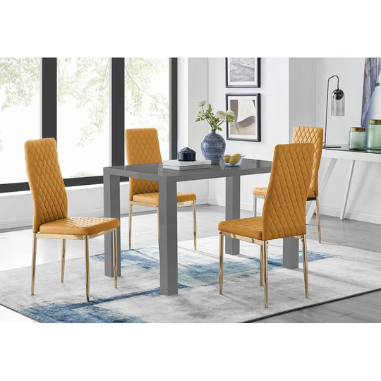 Eubanks Grey Dining Table And 4 Mustard Gold Leg Chairs