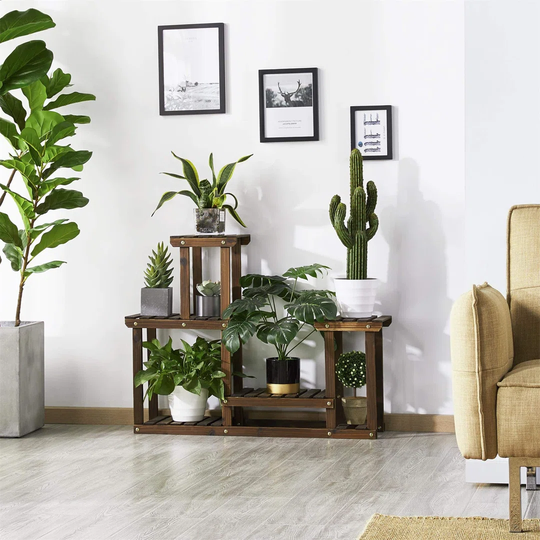 4 Tier Flower Stand Multi-Layer Display Plant Stand Racks With Garden Wooden Shelving Balcony Decoration Flower Stand With Wheels,Solid Wood,124 X 33