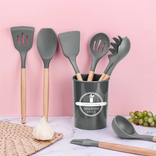 Kitchen Utensil Set Cooking Silicone Utensil Set With Holder Heat Resistant Cooking Tools Turner For Baking Non-Scratch Non-Stick BPA-Free Cooking Acc