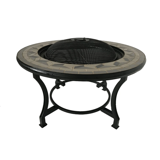 Calenta Traditional Tile Mosaic two in one BBQ Firebowl and Table in Grey
