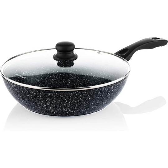 Westinghouse Wok Non Stick - 30Cm Induction Wok Pan With Lid - Black Marble