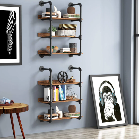 Industrial Shelf 3 Tiers With DIY Metal Pipe, Wall Mounted Floating Shelves, Retro Shelving Unit, Open Wall Storage Shelf, Wine Rack For Living Room /