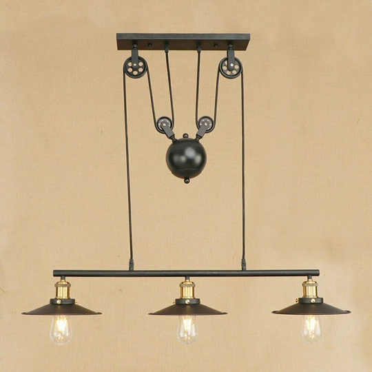 Anila Industrial Vintage Ceiling Pendant Pulley Pipe Lights Brushed Copper Hanging Triple Island Lamp