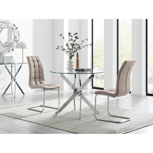 Novara 100Cm Round Dining Table & 2 Cappuccino Murano Chairs