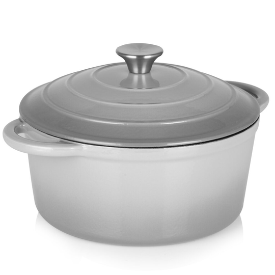 Simply Home Cast Iron Casserole 5.2L Round Dove Grey Dutch Oven Non-Stick 27cm