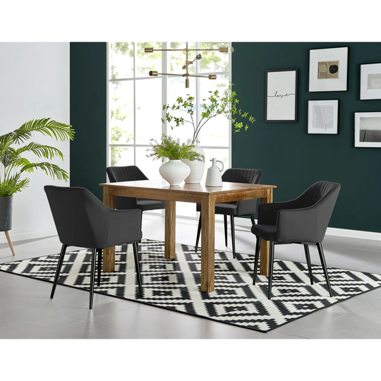 Anders Honey Solid Wood Dining Table & 4 Black Calla Black Leg Chairs