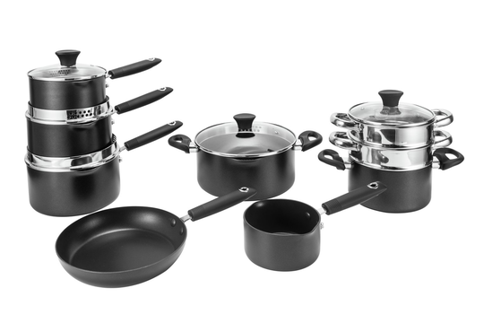 Argos Home 9 Piece Aluminium Pan Set - Black