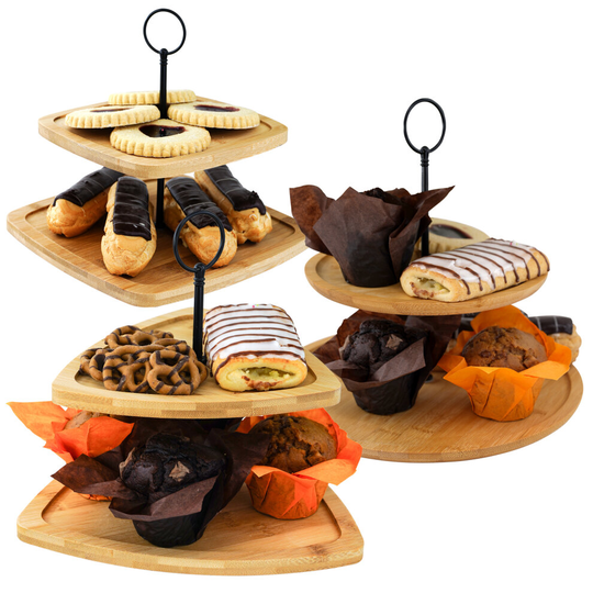 (2 Tier) GEEZY 2/3 Tier Wooden Cake Stand Serving Stand Fruit Platter Tray Dessert Cupcake Holder