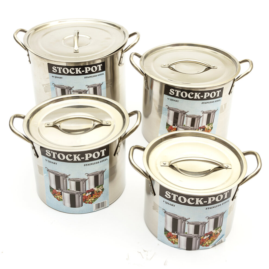 Stainless Steel Stock Pot Set of 4 Kitchen Cooking Deep Stockpots With Lids