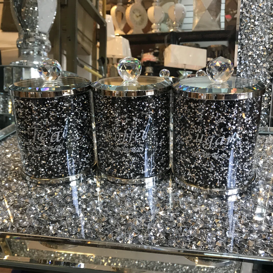 Crushed Diamond 3 Piece Coffee, Tea, & Sugar Jar Set