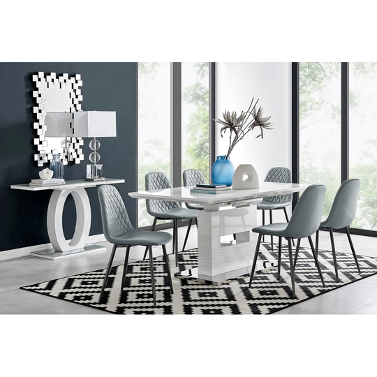 Chowchilla Large Extending Dining Table And 6 White Black Leg Chairs