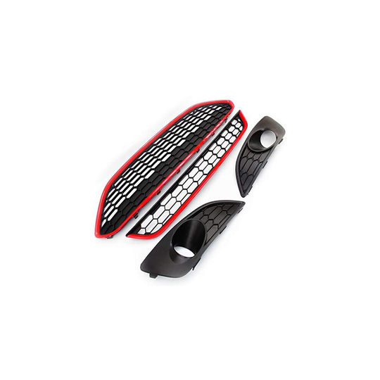 Black & Red Honeycomb Grilles Full Kit Bumper Grilles to fit Ford Fiesta Mk7 2013 - 2017