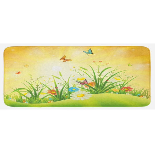 Calfee Spring Colourful Meadow Scenery Kitchen Mat