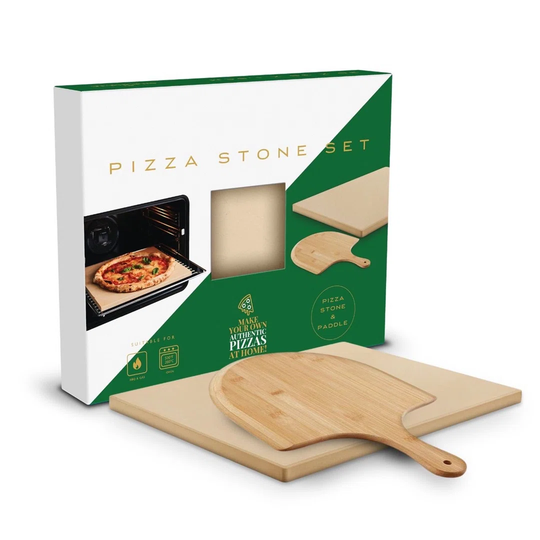 Ceramic Pizza Stone Set With Bamboo Paddle