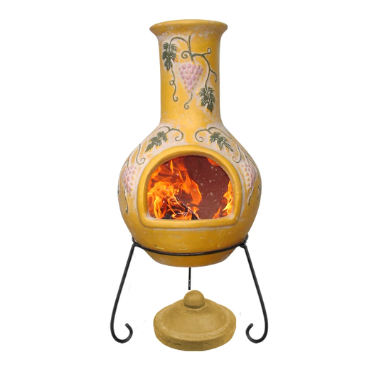 Grapes Extra Large Mexican Clay Chimenea in Yellow