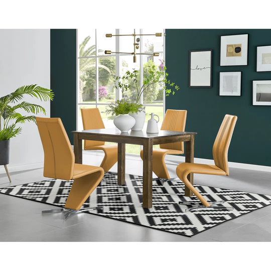 Anders Dark Walnut Solid Wood Dining Table & 4 Mustard Willow Chairs