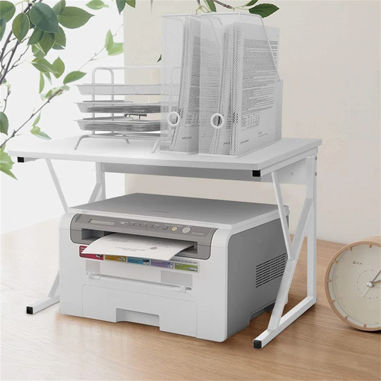 Office Desktop Printer Stand White Unit Storage Home Kitchen Microwave Countertop Oven Rack With Drawers Metal Frame Wood Tabletop