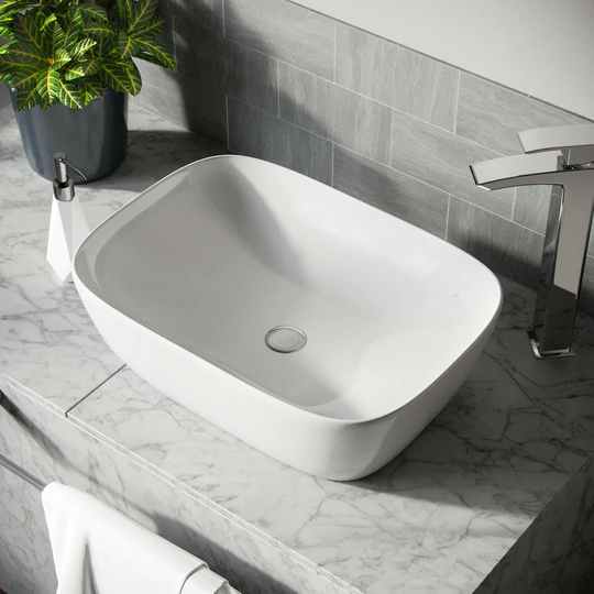 Hern White Ceramic Rectangular and Overflow