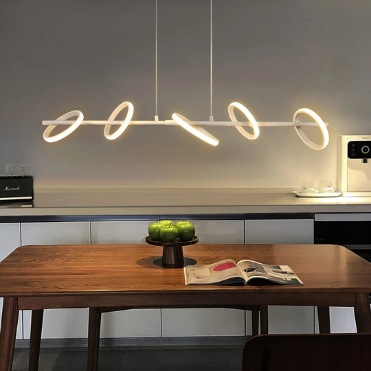 Ivy Bronx Pendant Lamp Dining Table Pendant Light LED - Height Adjustable White Pendant Lamp 31W Rotatable Removable Rings For Living Room Dining Room